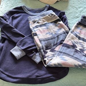 Cuddl Duds Navy Top with Pastel Aztec Fleece Pants